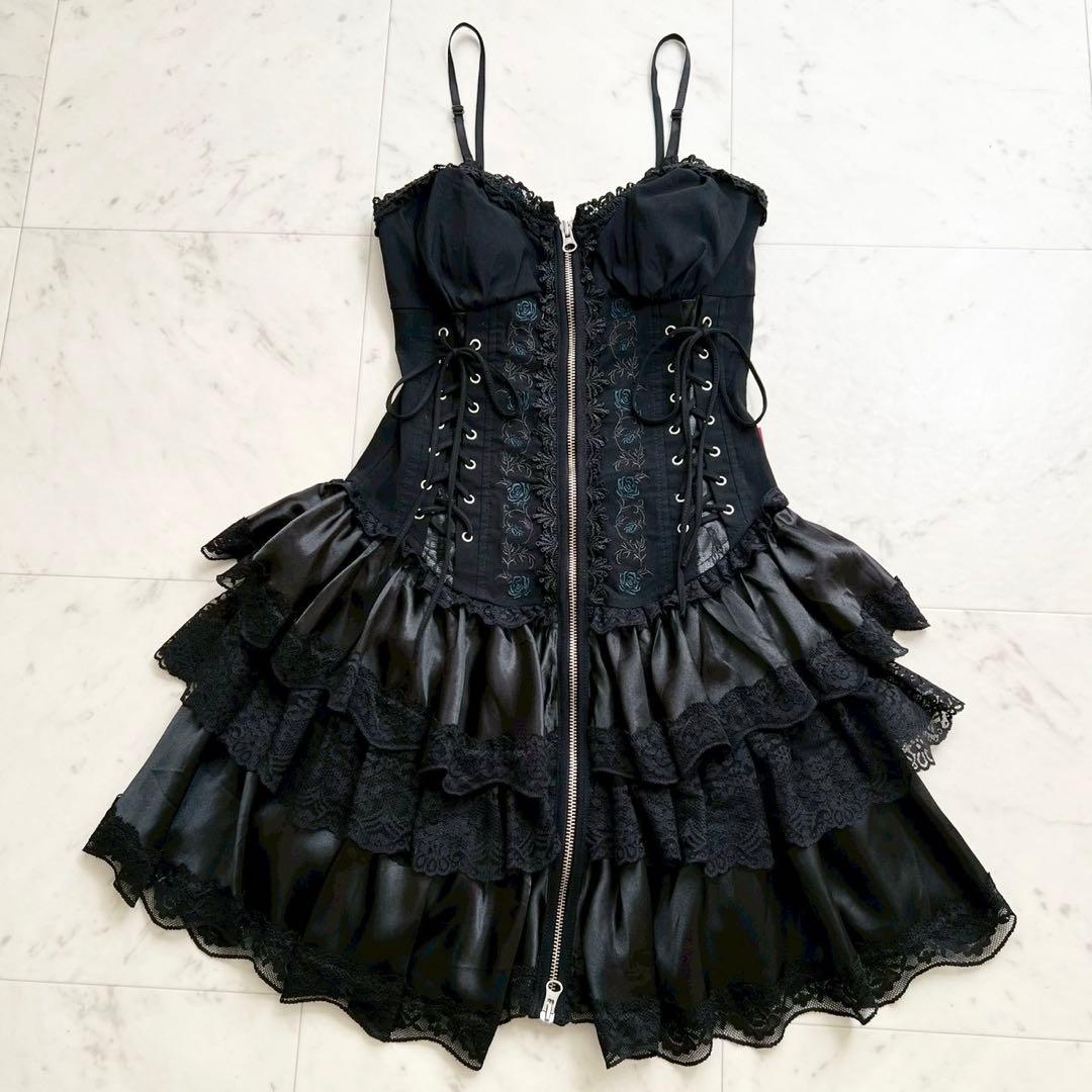 OZZ ONESTE レースアップ コルセットワンピース 薔薇刺繍 フリル