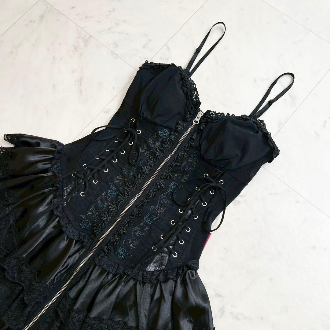 OZZ ONESTE レースアップ コルセットワンピース 薔薇刺繍 フリル