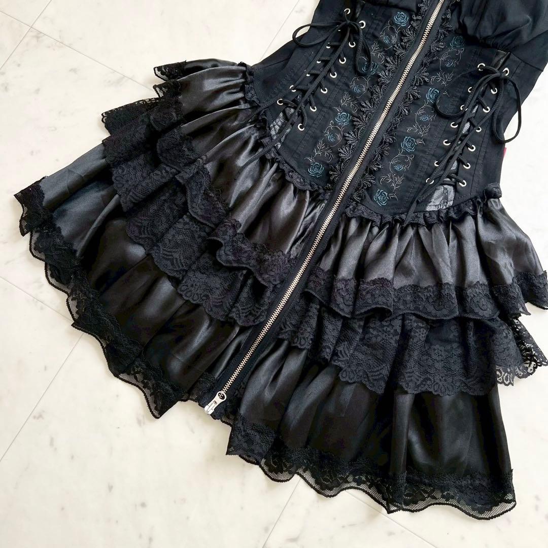 OZZ ONESTE レースアップ コルセットワンピース 薔薇刺繍 フリル