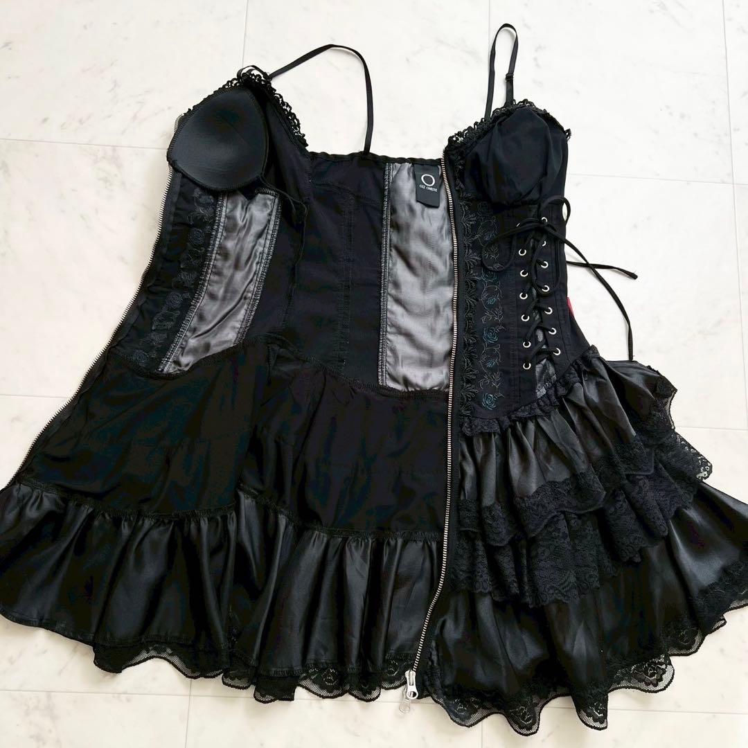 OZZ ONESTE レースアップ コルセットワンピース 薔薇刺繍 フリル