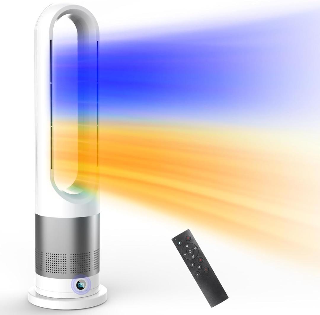 タワーファン 温風 冷風8段階送風＆3段階温風100°首振り 9hタイマー