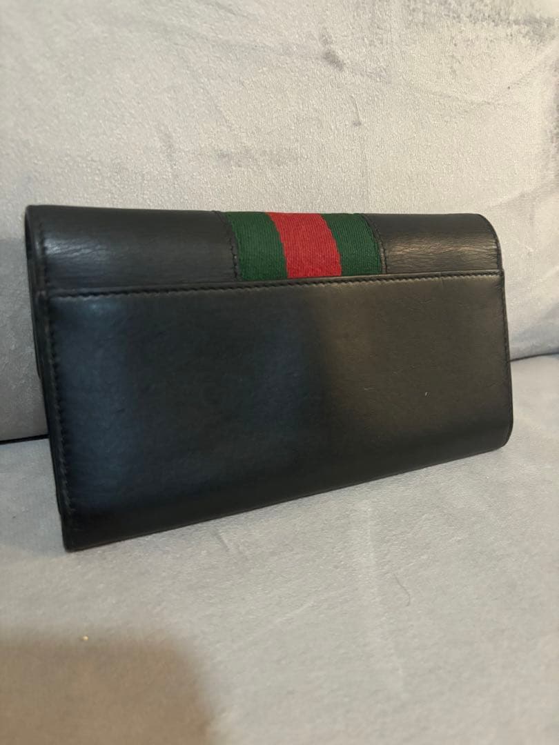 GUCCI グッチ 長財布 シェリーライン ブラック レザー 金具
