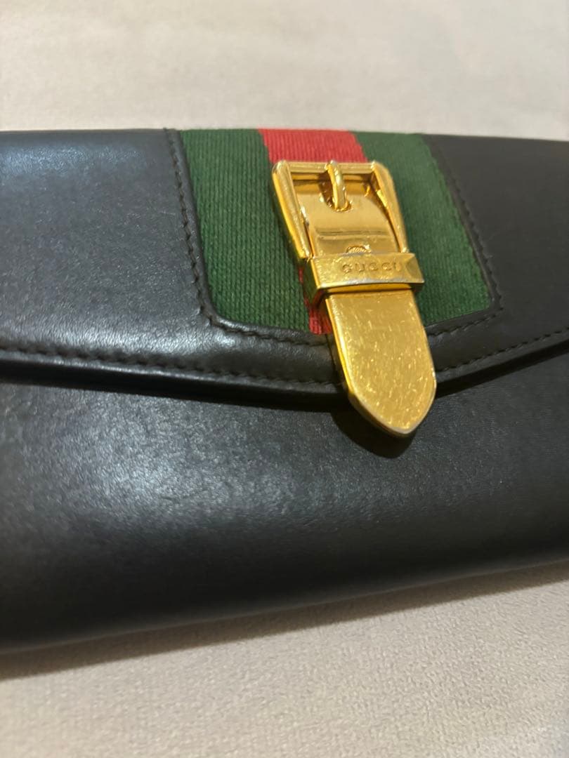 GUCCI グッチ 長財布 シェリーライン ブラック レザー 金具