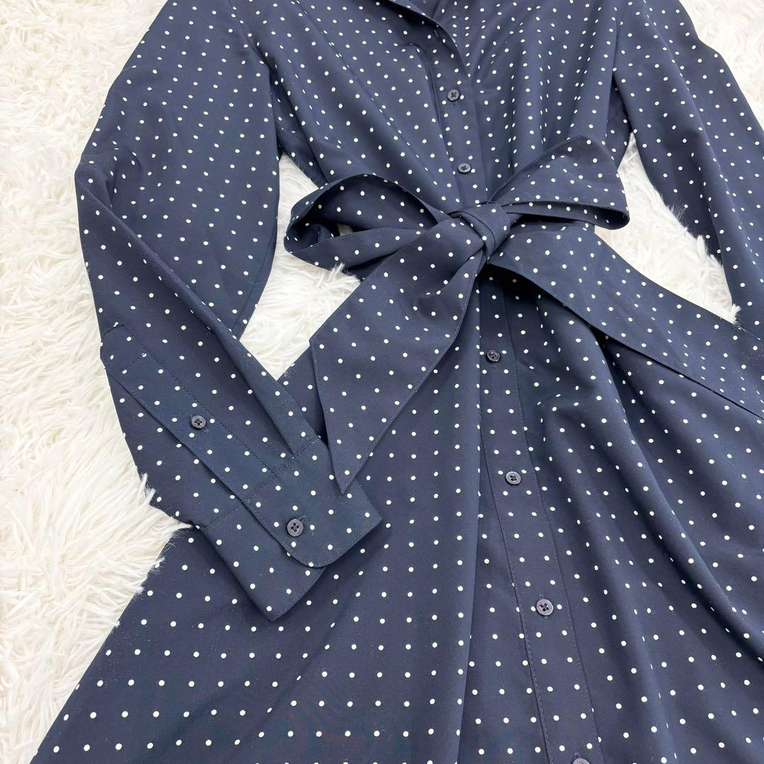 極美品　近年モデル　ラルフローレン　シャツワンピース　水玉　リボン　ロング丈