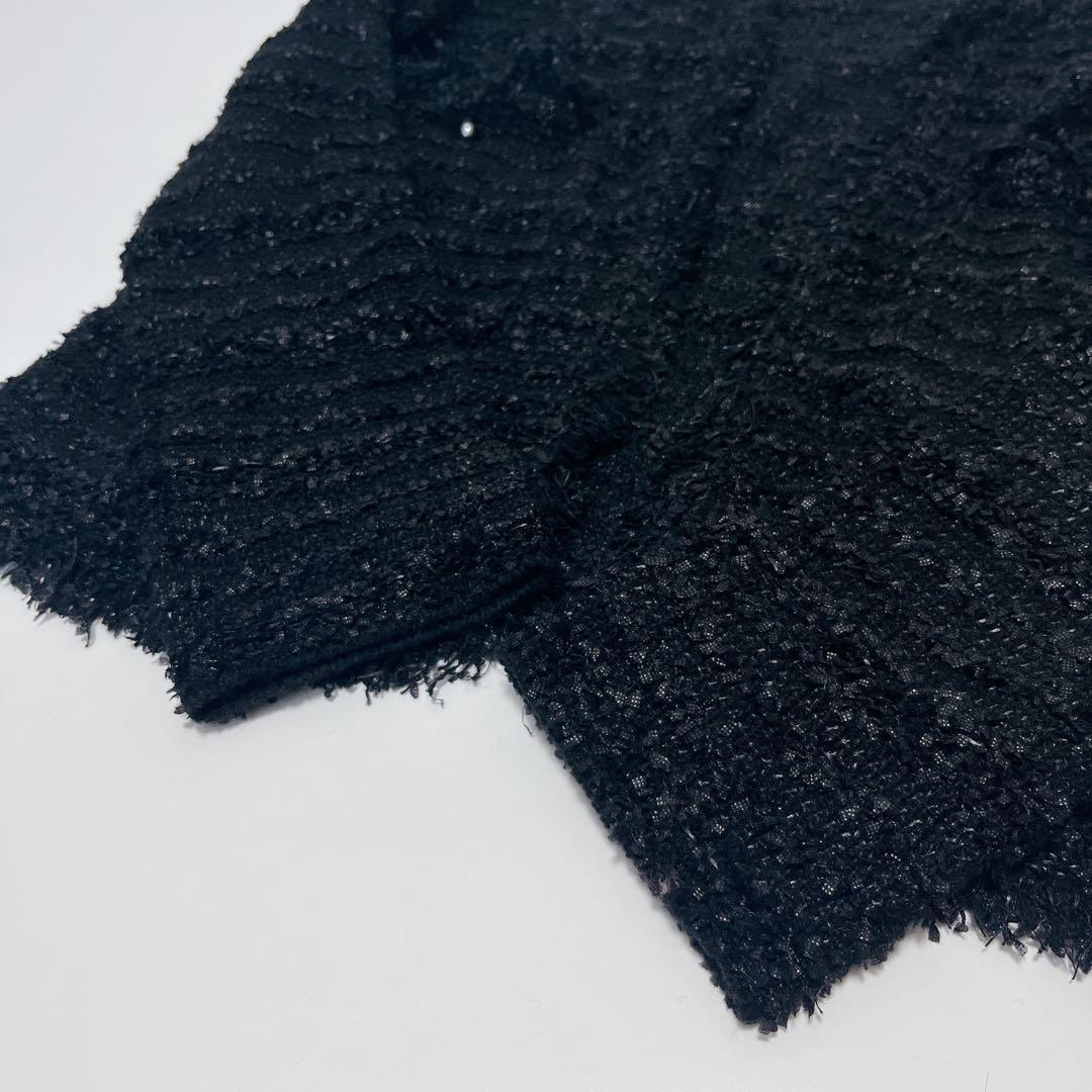 SOEJUソージュ ツイードライクニットジャケット ブラック F カーディガン