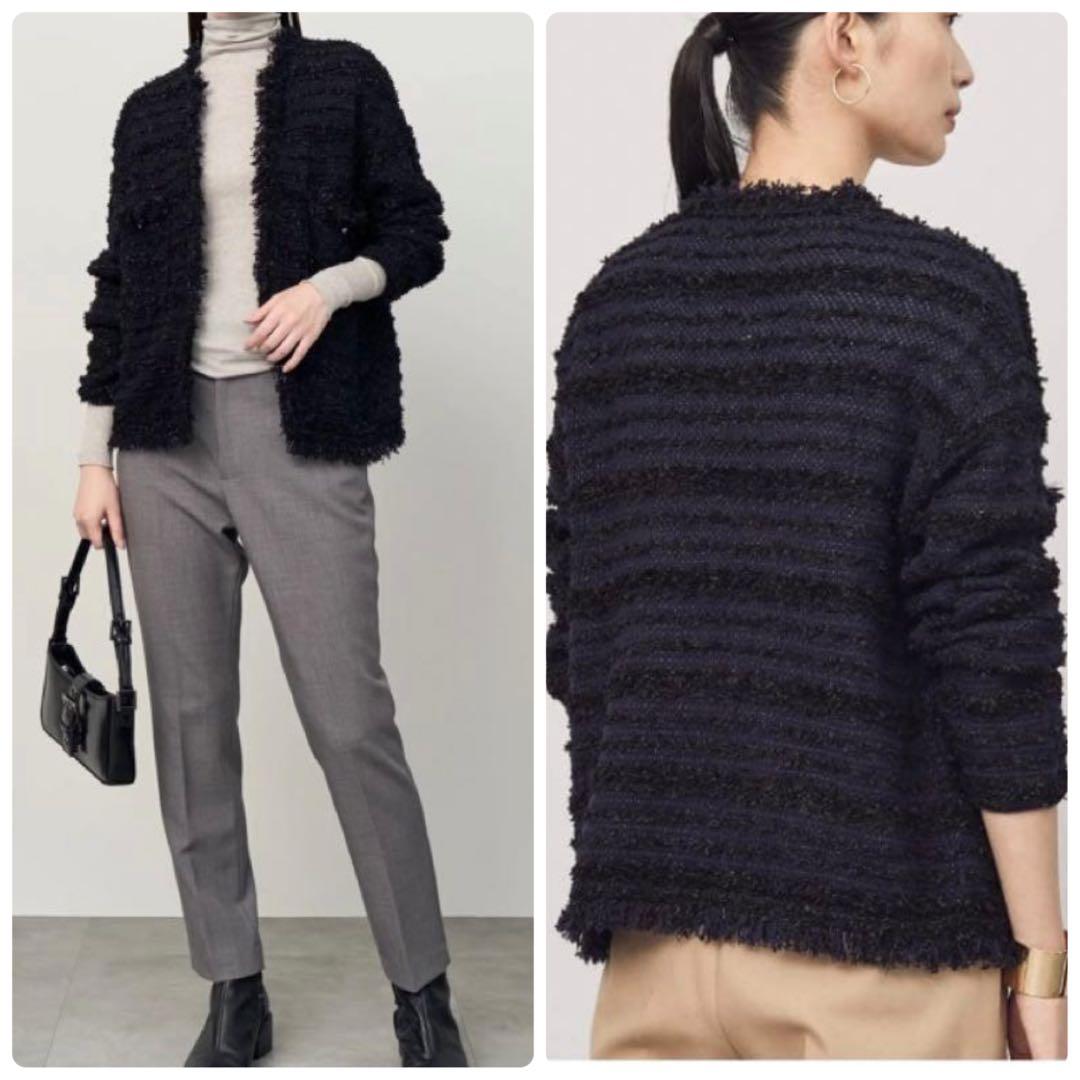 SOEJUソージュ ツイードライクニットジャケット ブラック F カーディガン