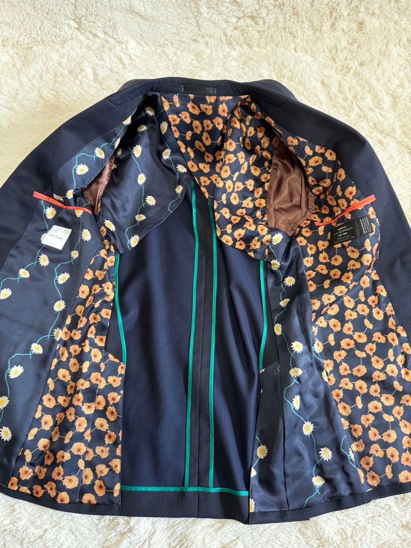 極美品✨ポールスミス 紺 スーツ 花柄裏地 3ピース セットアップ2B 現行 M