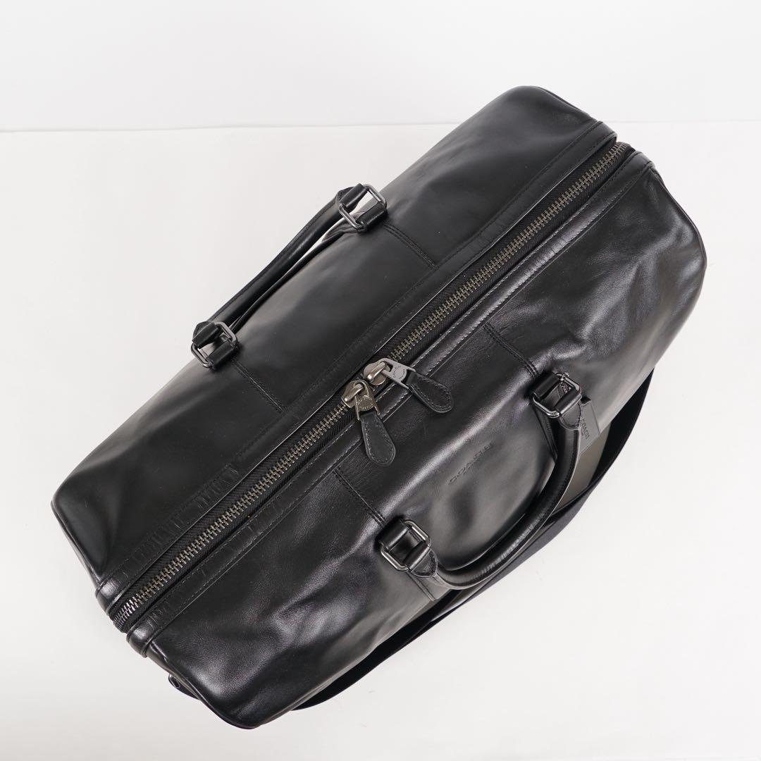 極美品 COACH ボストンバッグ 2way ロゴ型押し チャーム付 レザー 黒