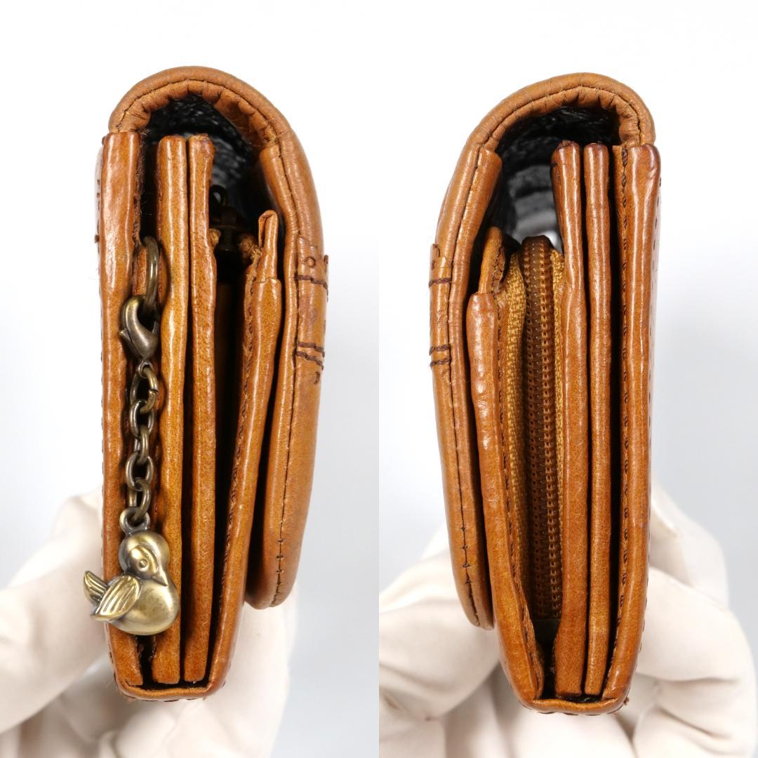 希少美品✨アナスイ 長財布 アンティーク調 鳥・薔薇モチーフ レザー ブラウン