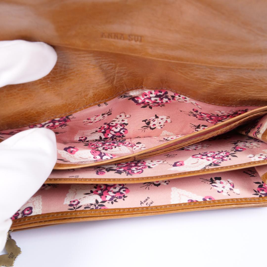希少美品✨アナスイ 長財布 アンティーク調 鳥・薔薇モチーフ レザー ブラウン