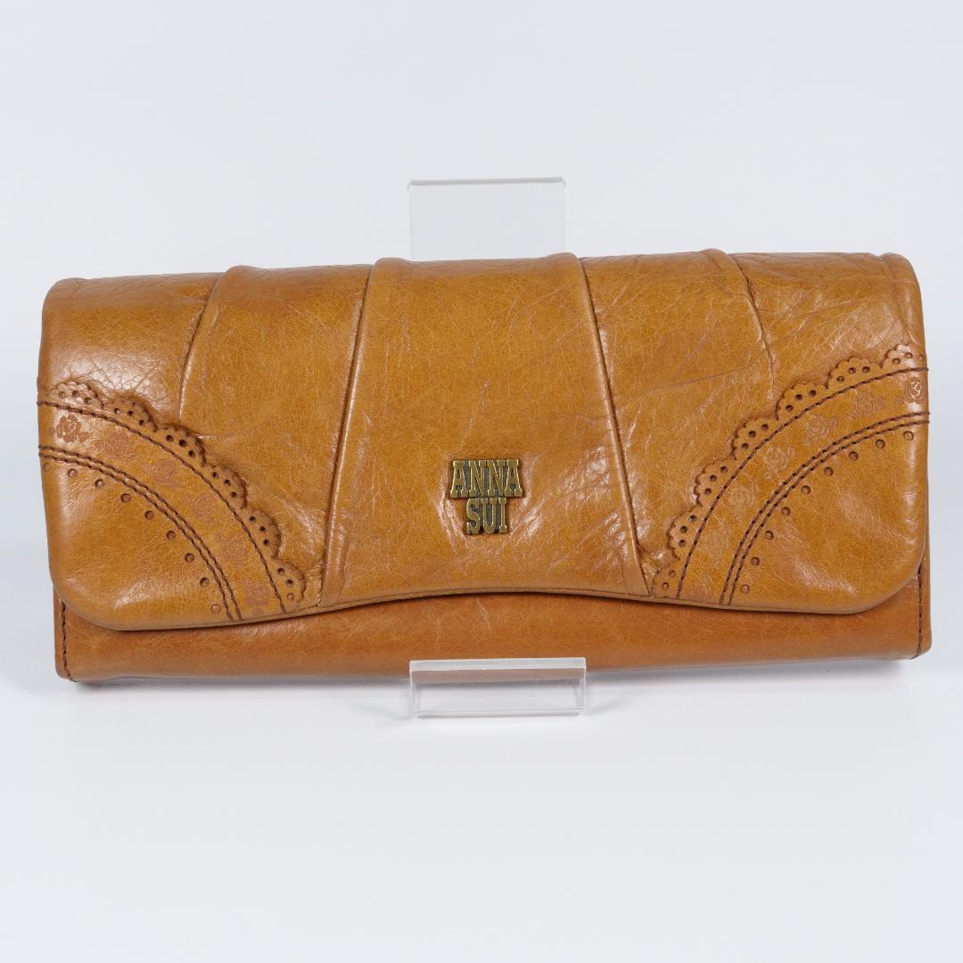 希少美品✨アナスイ 長財布 アンティーク調 鳥・薔薇モチーフ レザー ブラウン