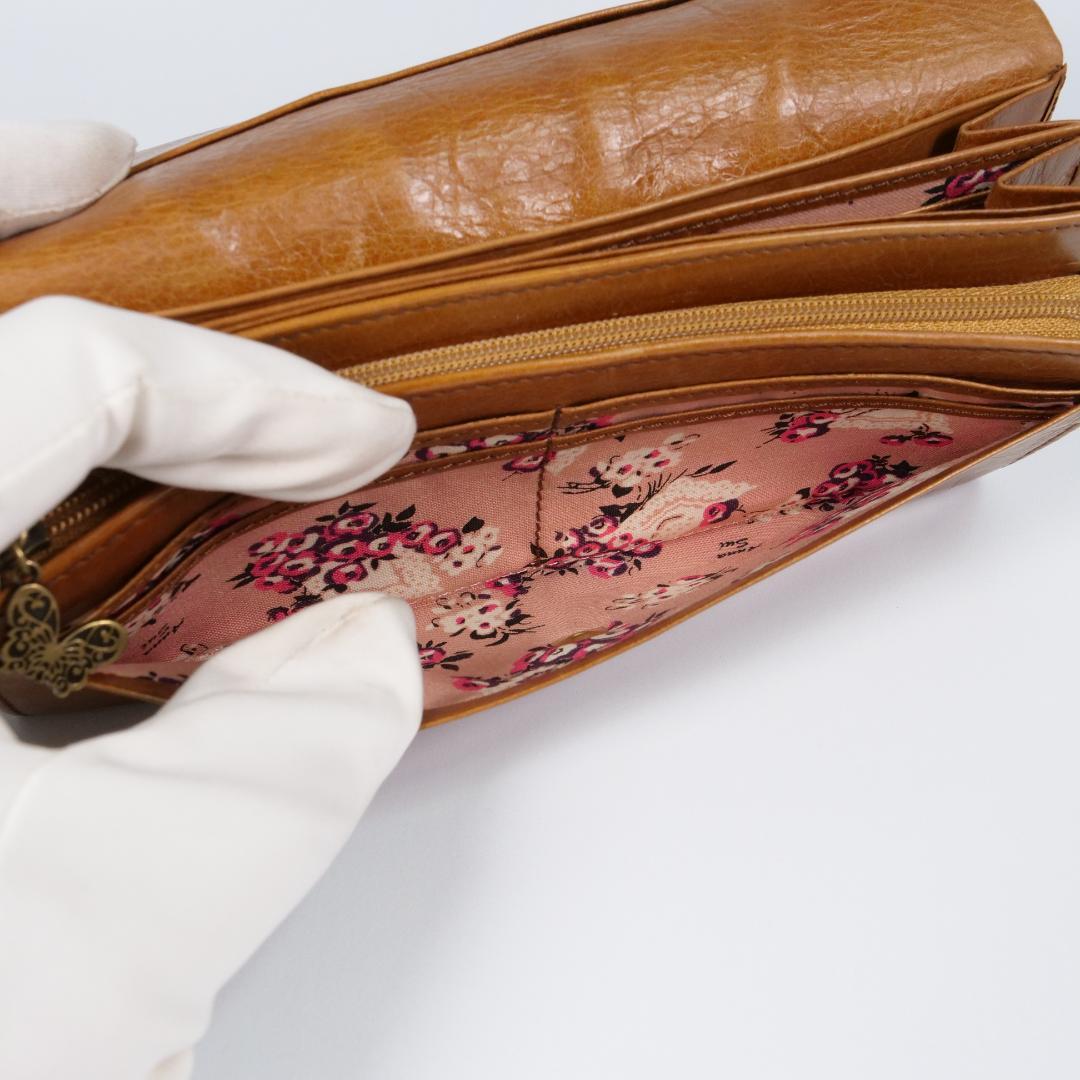 希少美品✨アナスイ 長財布 アンティーク調 鳥・薔薇モチーフ レザー ブラウン