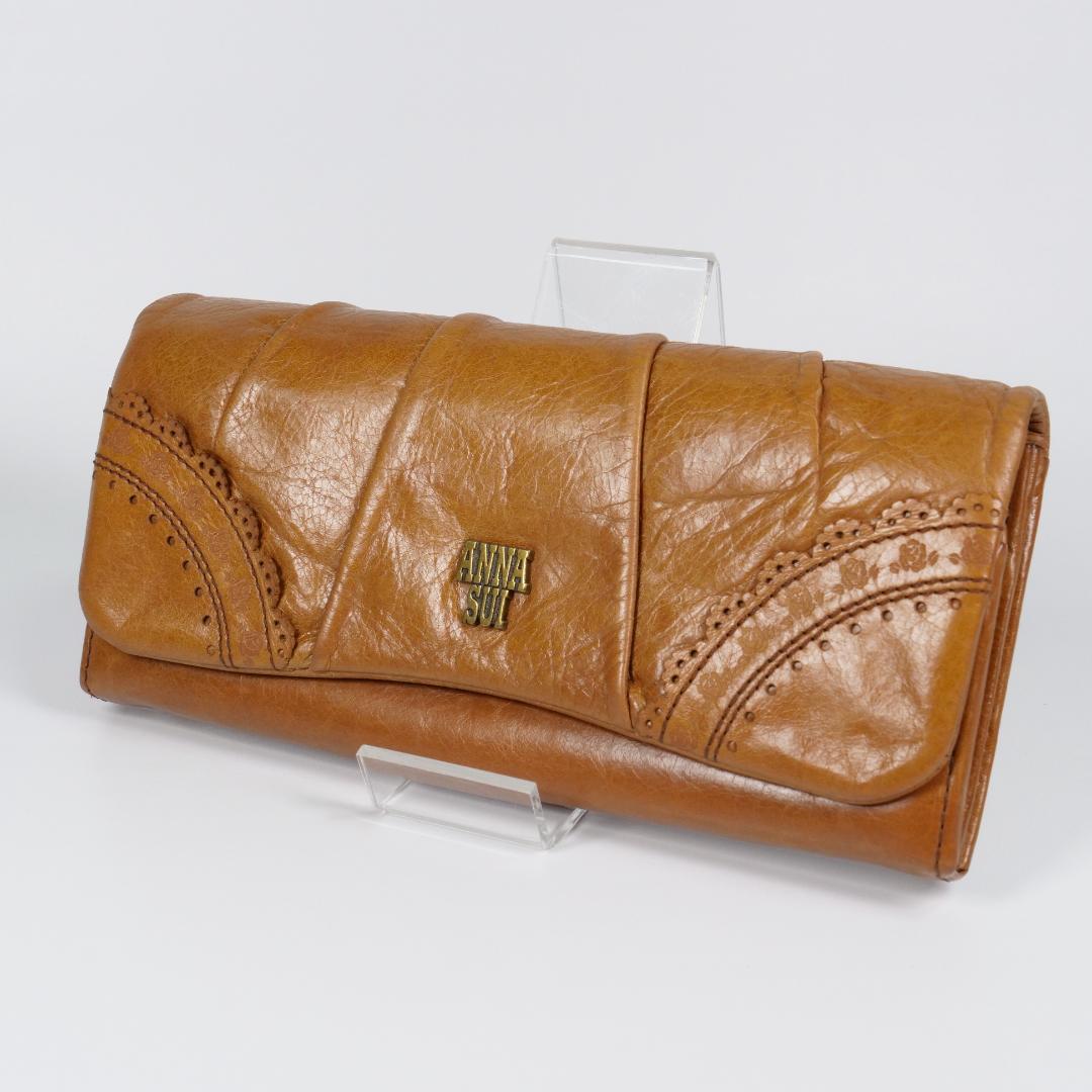 希少美品✨アナスイ 長財布 アンティーク調 鳥・薔薇モチーフ レザー ブラウン