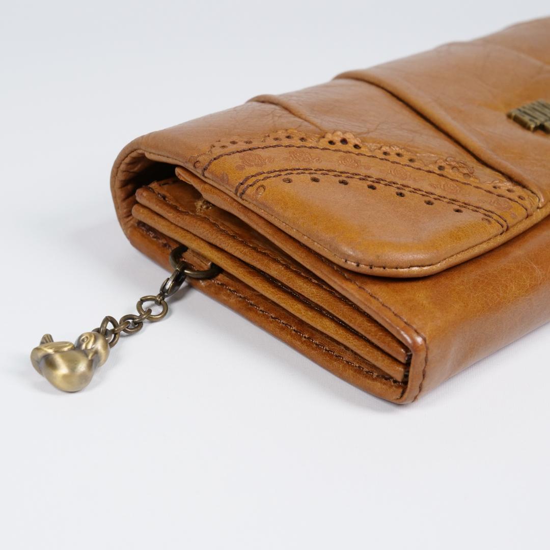 希少美品✨アナスイ 長財布 アンティーク調 鳥・薔薇モチーフ レザー ブラウン