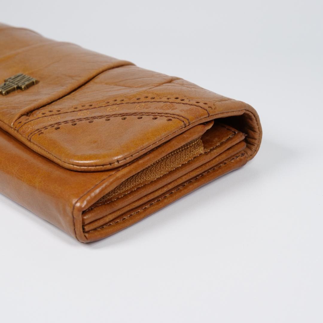 希少美品✨アナスイ 長財布 アンティーク調 鳥・薔薇モチーフ レザー ブラウン