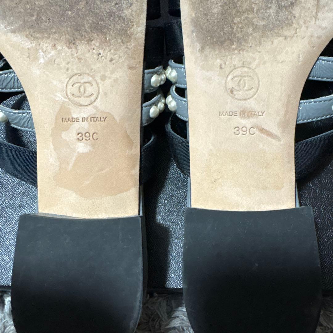 CHANEL パール装飾 ミュール ブラック