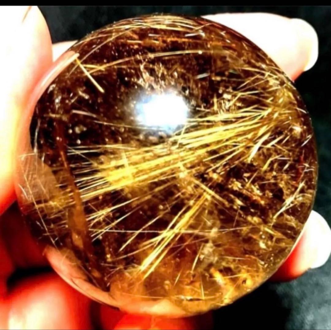 42mm ゴールドルチルクォーツ　丸玉　スフィア　金針水晶