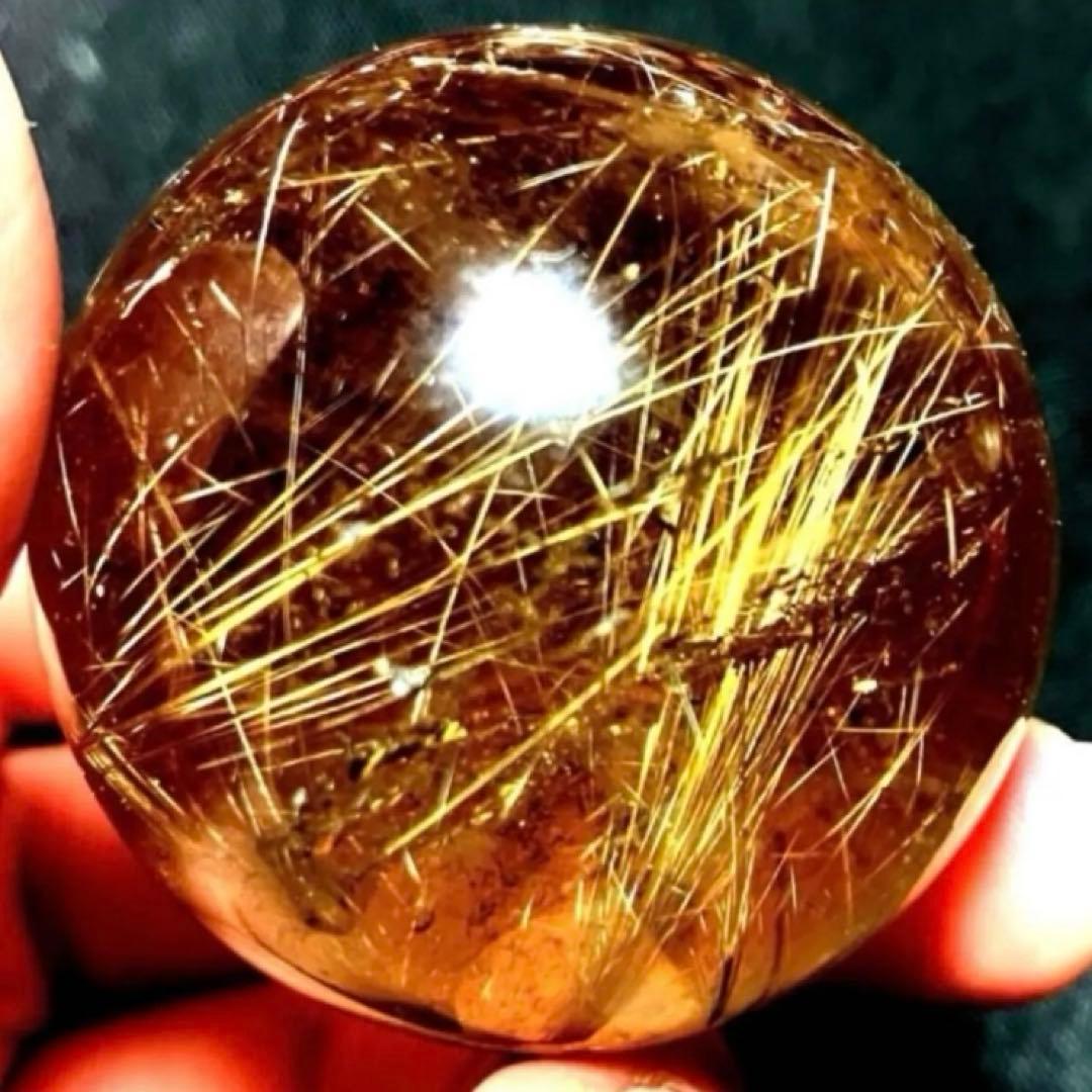 42mm ゴールドルチルクォーツ　丸玉　スフィア　金針水晶