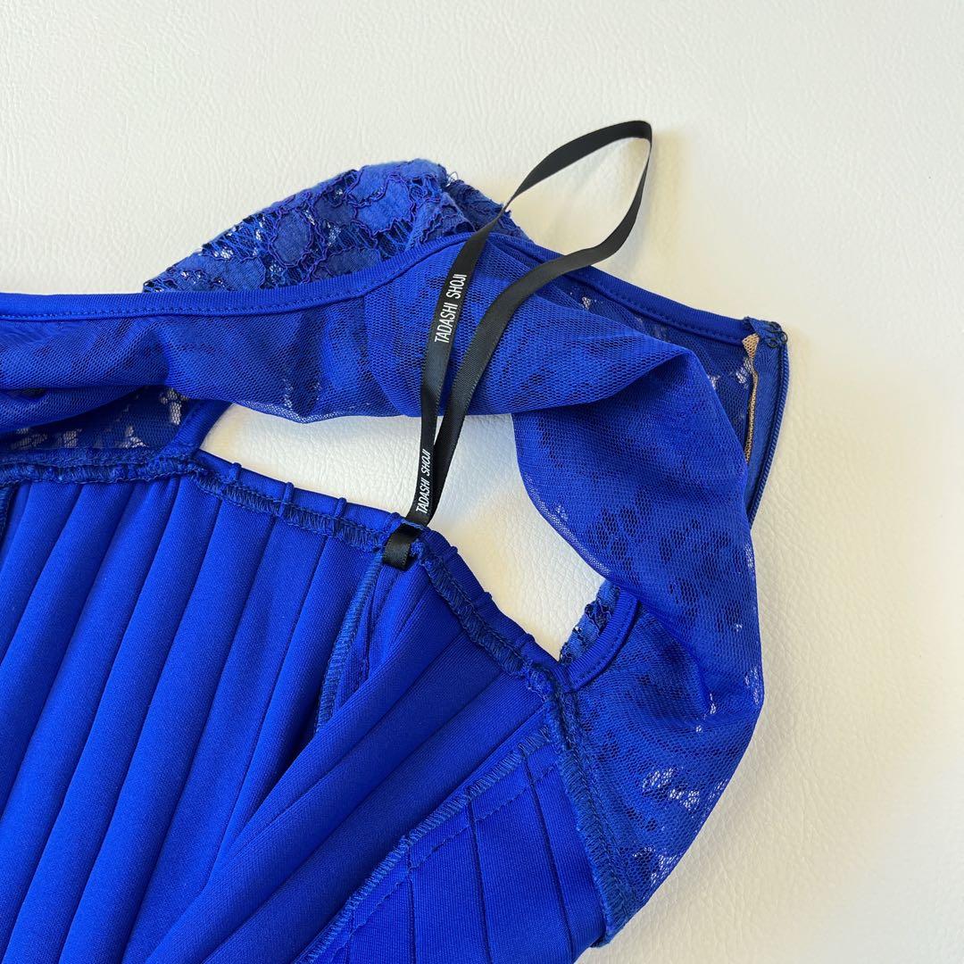 美品✨TADASHI SHOJI プリーツレースドレス ロイヤルブルー　芸能人