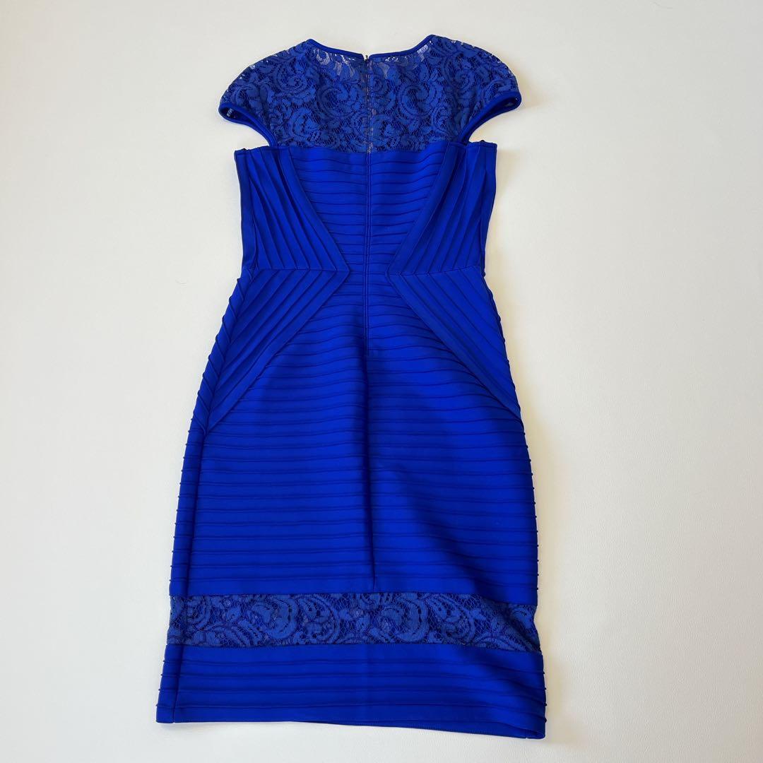 美品✨TADASHI SHOJI プリーツレースドレス ロイヤルブルー　芸能人