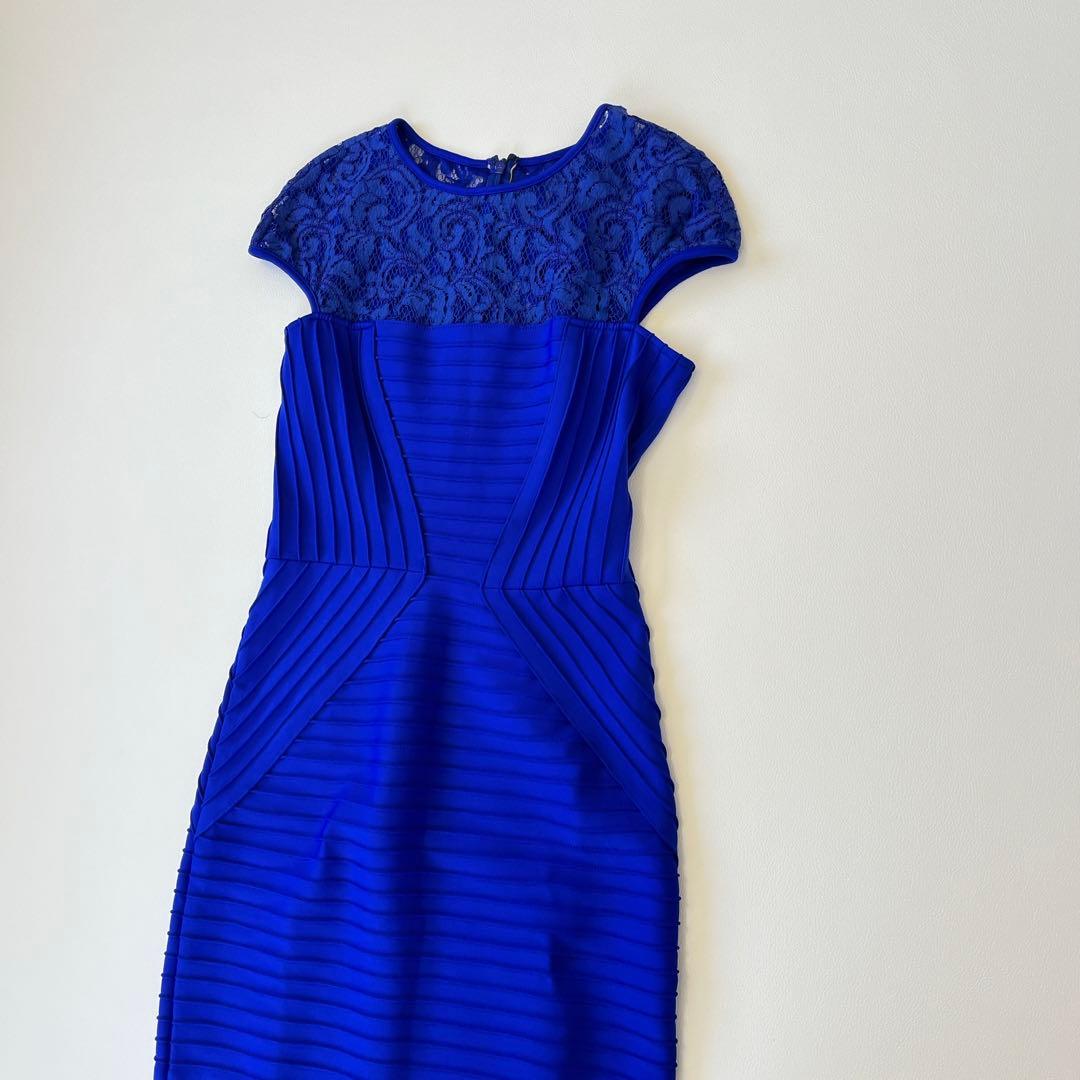 美品✨TADASHI SHOJI プリーツレースドレス ロイヤルブルー　芸能人