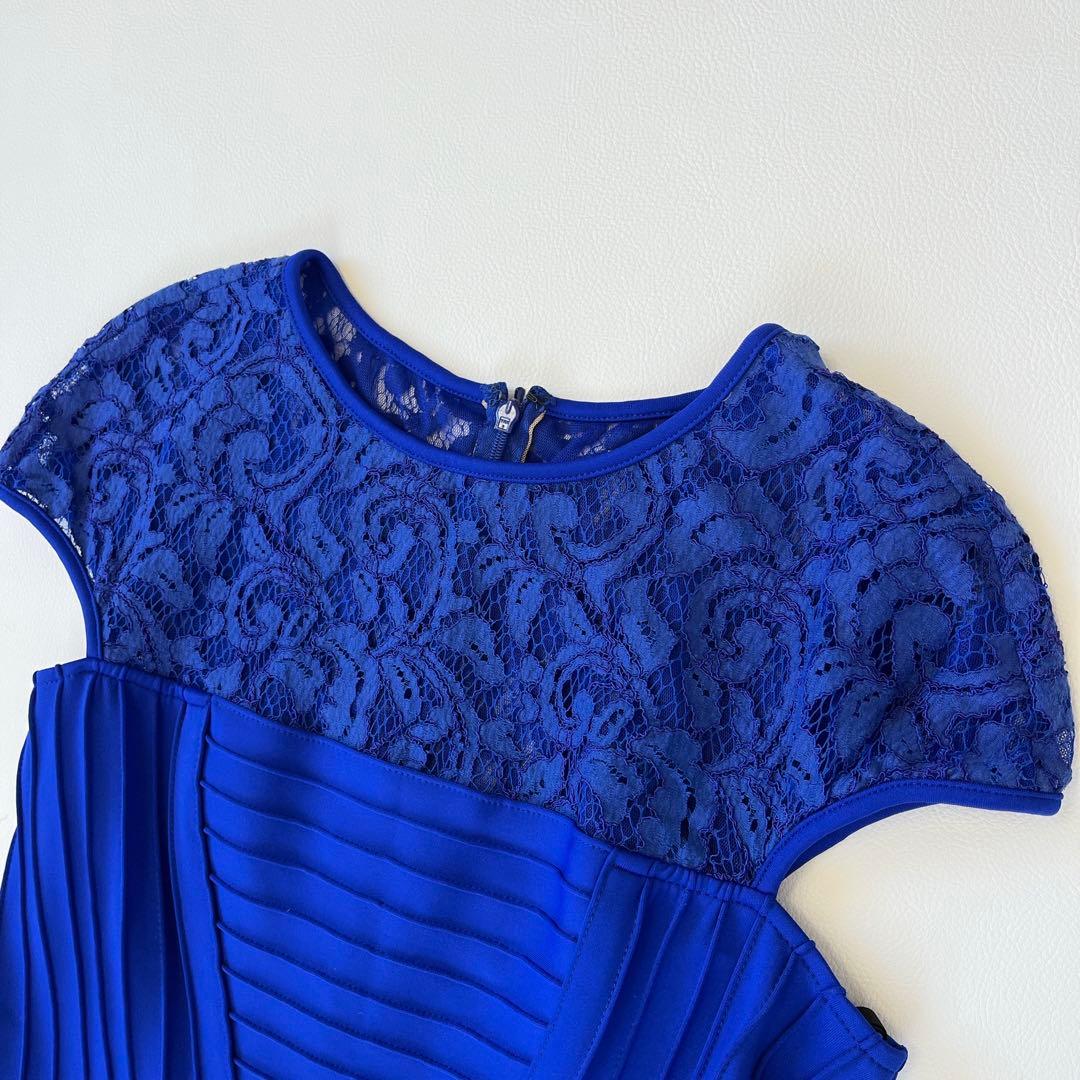 美品✨TADASHI SHOJI プリーツレースドレス ロイヤルブルー　芸能人