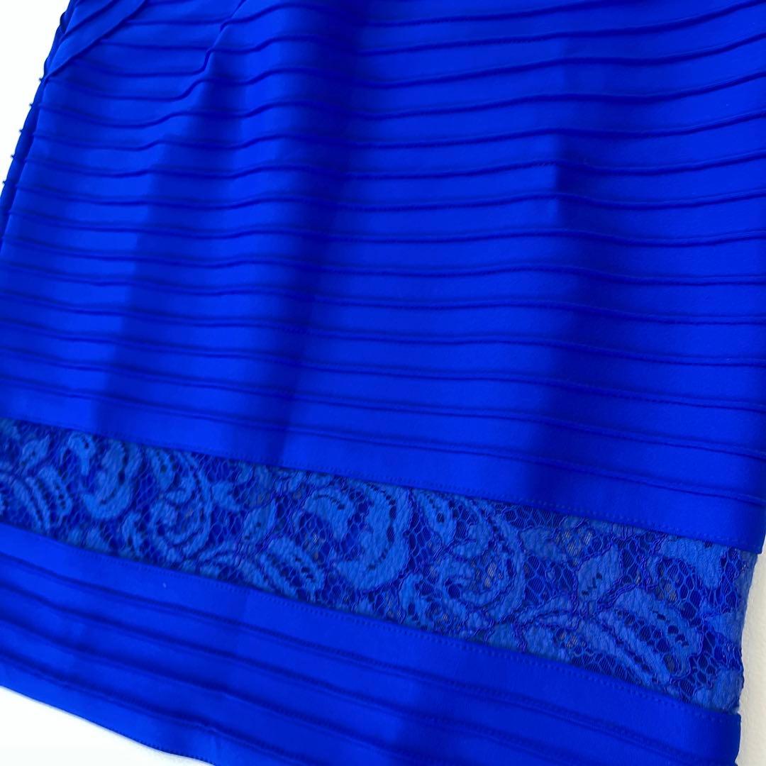 美品✨TADASHI SHOJI プリーツレースドレス ロイヤルブルー　芸能人