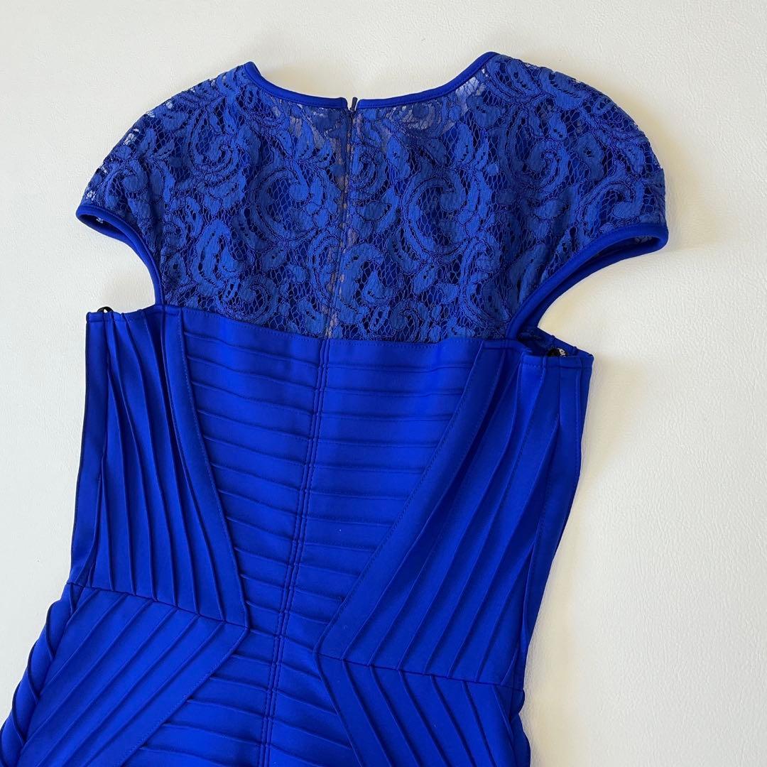 美品✨TADASHI SHOJI プリーツレースドレス ロイヤルブルー　芸能人