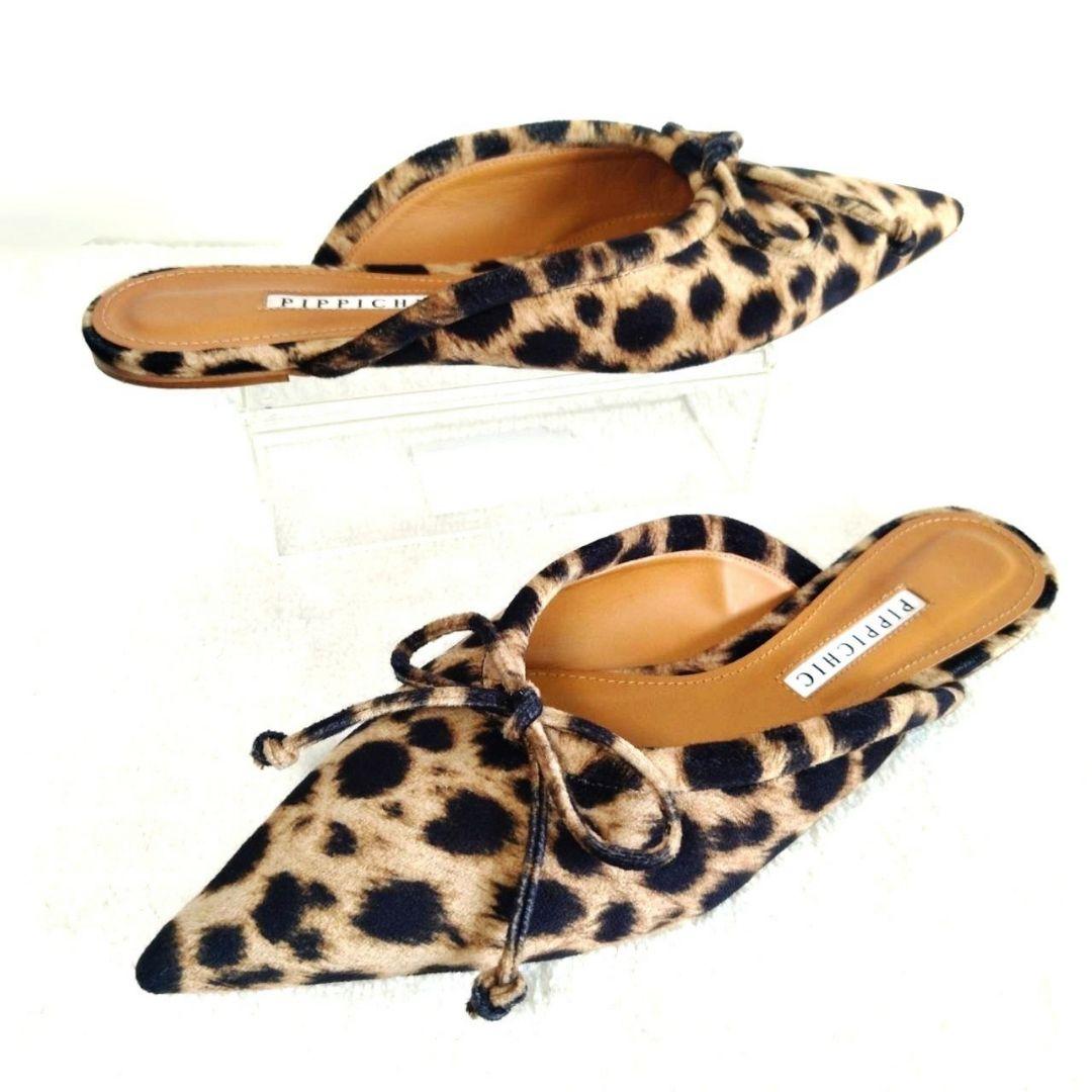 美シルエット！ピッピシック レオパード ヒョウ柄 ポインテッドトゥ ミュール