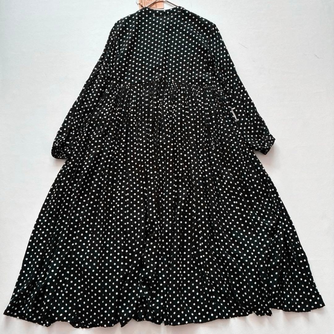【新品タグ付き】BEARDSLEY　大人気✨ドットギャザーロングワンピース 黒