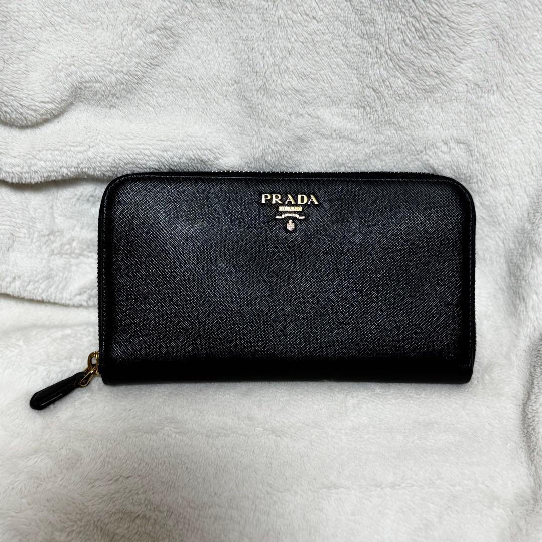 PRADA プラダ　長財布　サフィアーノ　ブラック　ゴールド金具