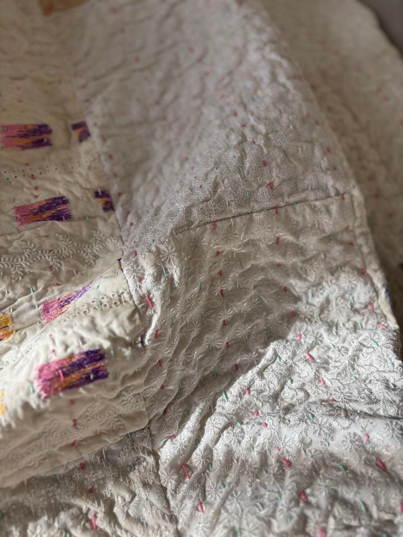 【稀少カラー】大判ラリーキルト　インド刺繍　カンタ　ヴィンテージ　パッチワーク
