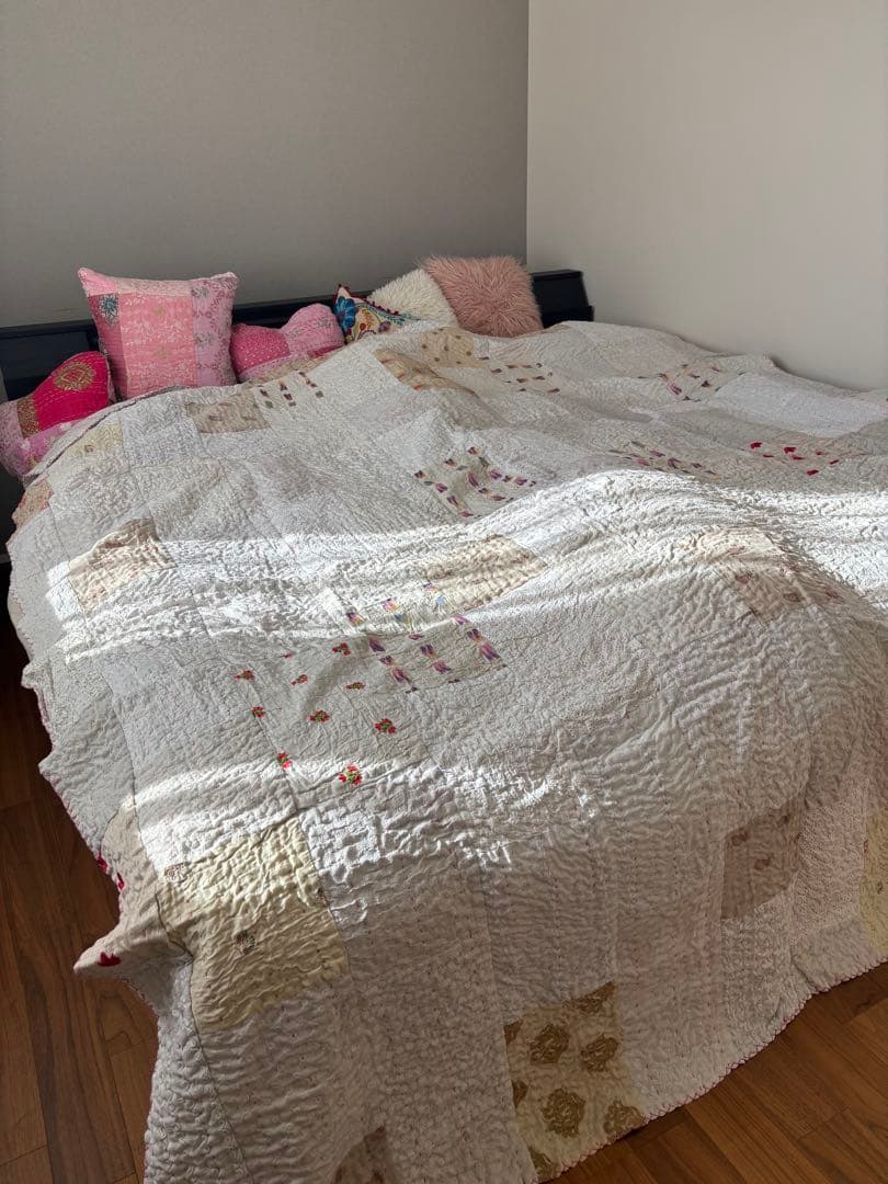 【稀少カラー】大判ラリーキルト　インド刺繍　カンタ　ヴィンテージ　パッチワーク