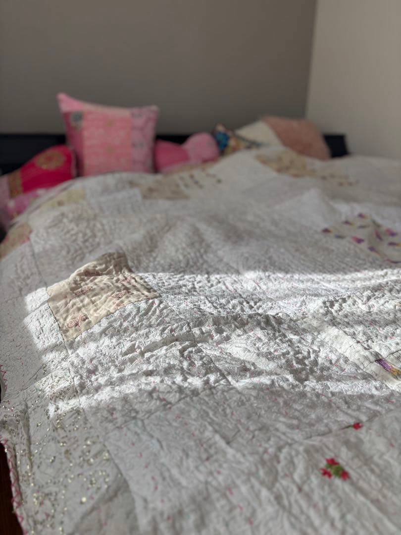 【稀少カラー】大判ラリーキルト　インド刺繍　カンタ　ヴィンテージ　パッチワーク