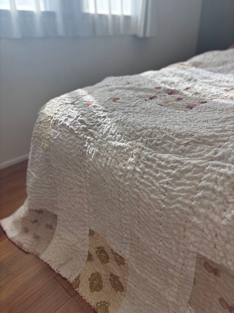 【稀少カラー】大判ラリーキルト　インド刺繍　カンタ　ヴィンテージ　パッチワーク