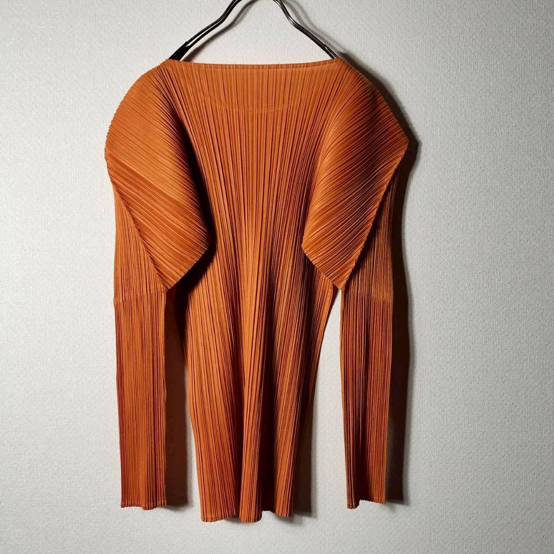 プリーツプリーズ イッセイミヤケ Uネック カットソー 長袖 オレンジ