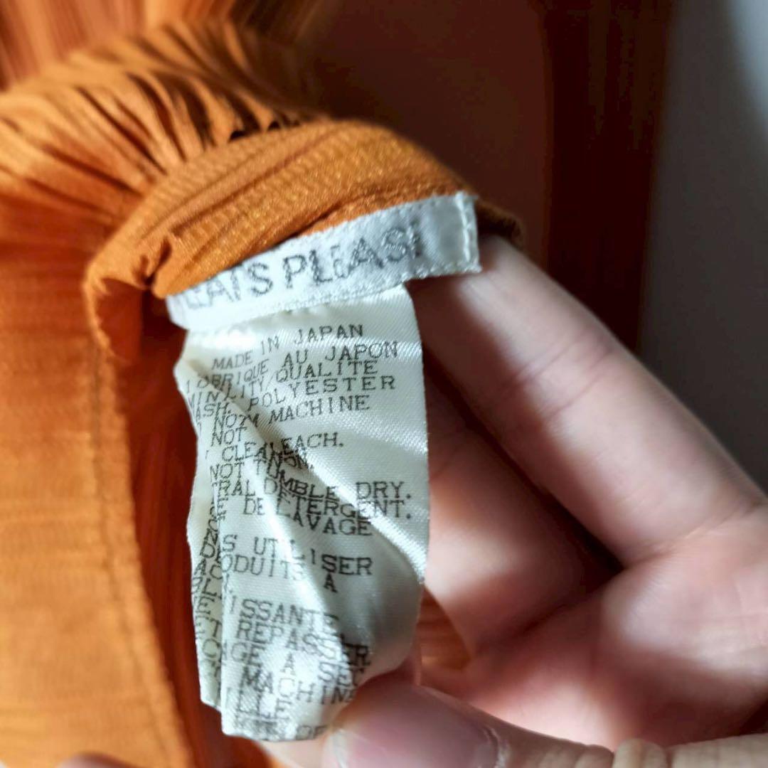 プリーツプリーズ イッセイミヤケ Uネック カットソー 長袖 オレンジ