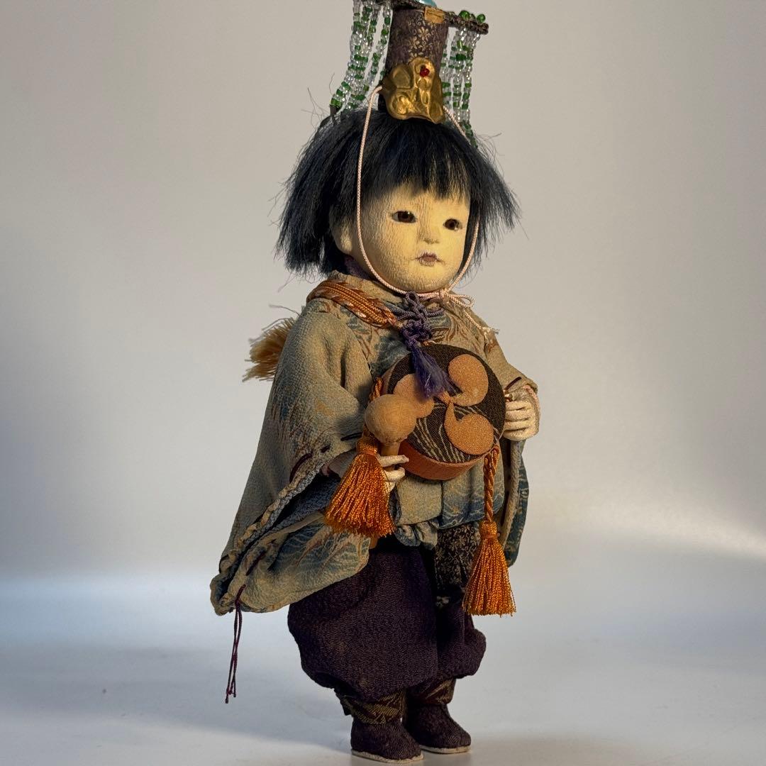 創作人形 太鼓を持つ童 作家物 古布 江戸縮緬