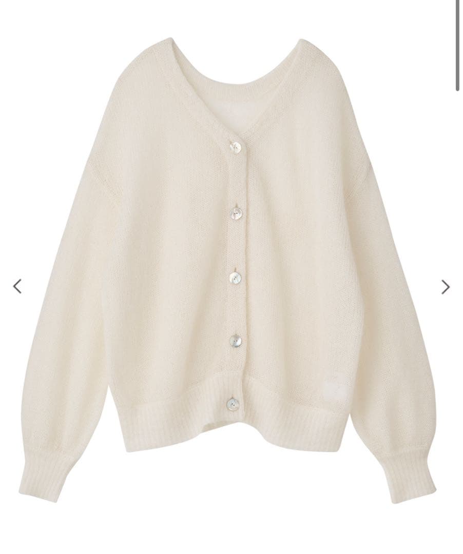 Aimeine シアーモヘヤロゴ刺繍カーディガン(ホワイト)