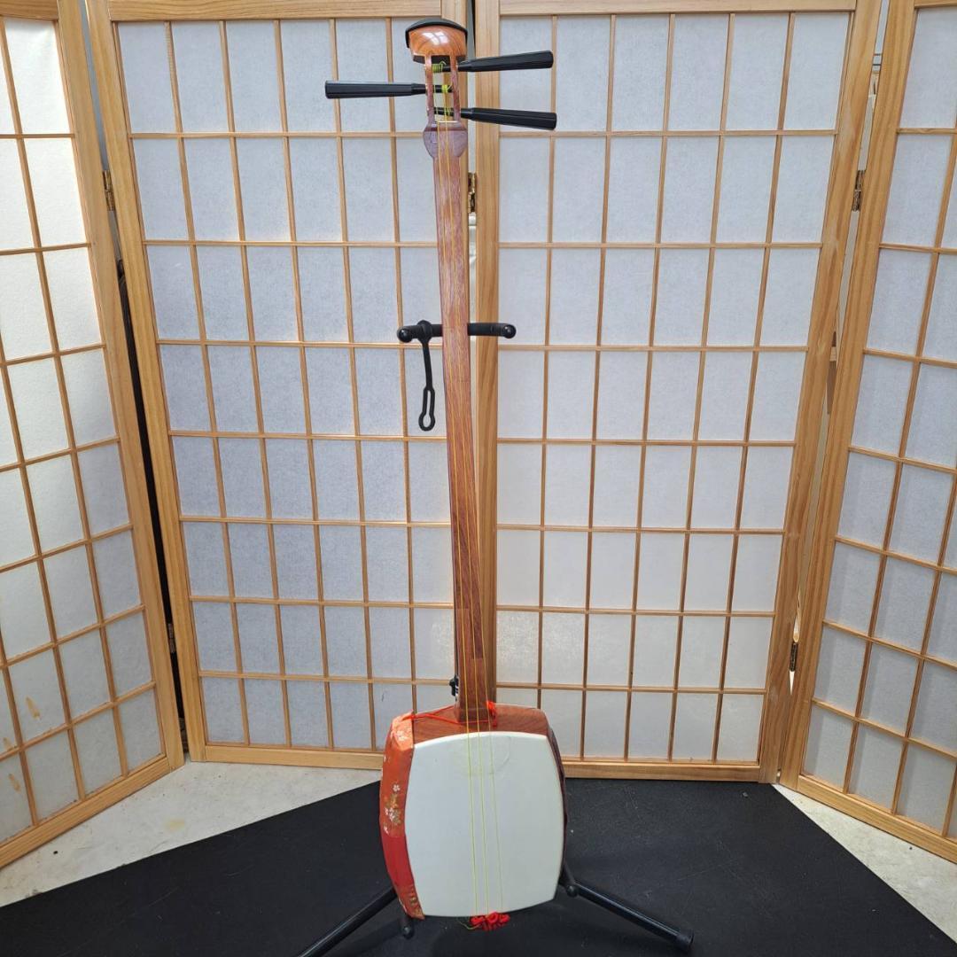 【現状品】三味線　棹太さ約2.55cm　皮破れなし　ソフトケース付き