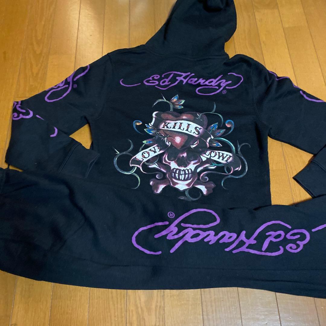ED HARDY スカル ハート パーカー 黒　スウェット　上下セットアップ