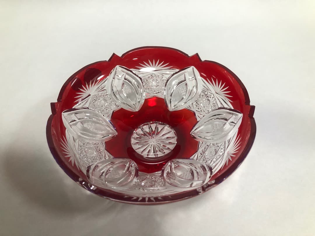 江戸切子丸型花瓶　クリスタル一輪挿し　ボヘミア小鉢　3点セット