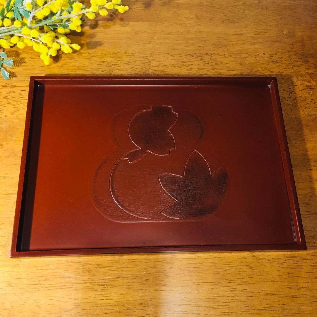 【伝統工芸】京都 漆器の井助　越前塗　根来 長手盆 布貼 瓢箪 春秋 2点セット