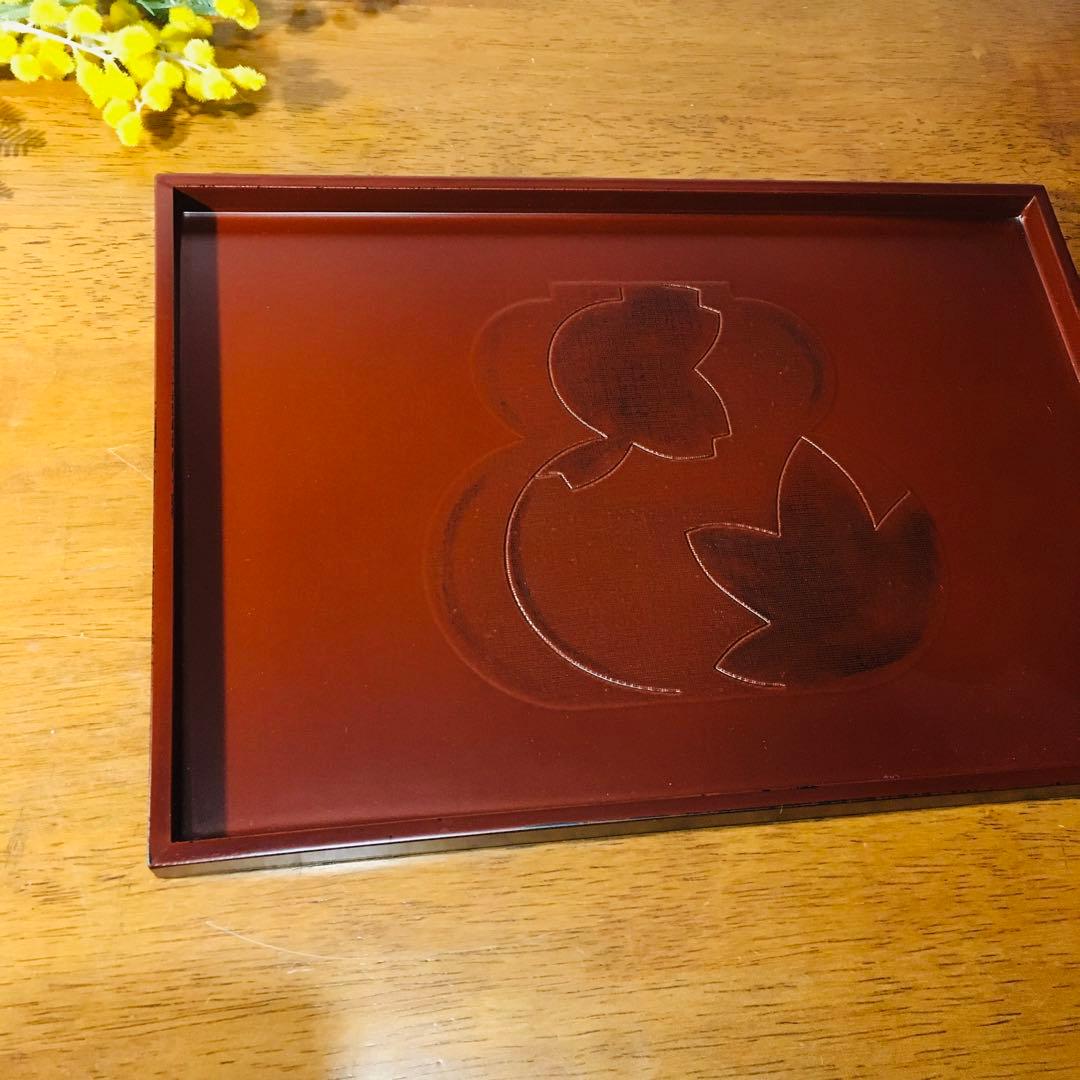 【伝統工芸】京都 漆器の井助　越前塗　根来 長手盆 布貼 瓢箪 春秋 2点セット