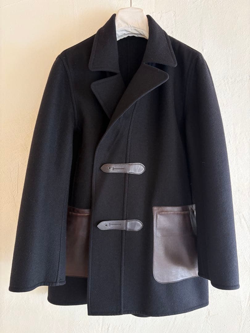エルメスマルジェラ期レザーフックリバーシブルカシミヤコート　ブラック