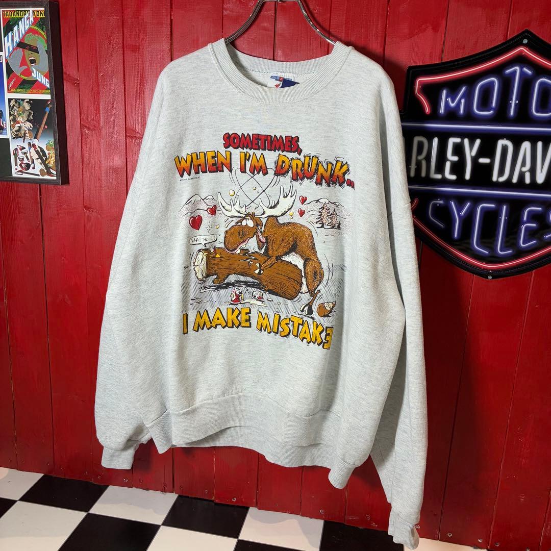 90s USA製　JERZEES セクシースウェット　ジョーク　鹿　酔っ払い