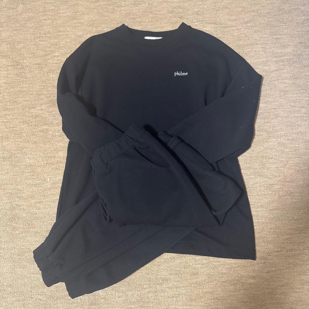 philme waffle room wear 黒 オーバーサイズ スウェット