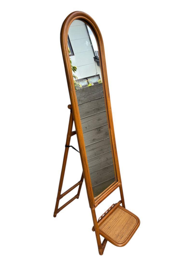 ラタン スタンドミラー 立て掛け鏡 姿見 等身鏡