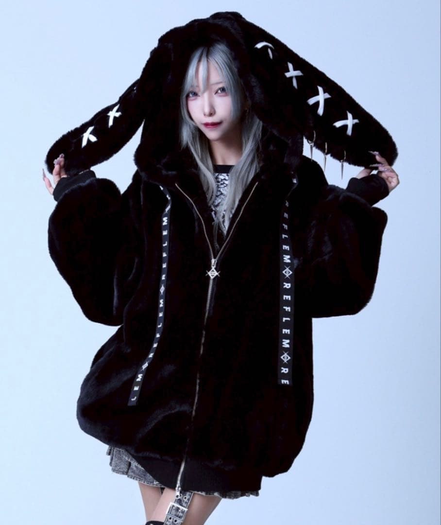 REFLEM/レフレムうさ耳BIGファーパーカーファーブルゾンフーディーブラック