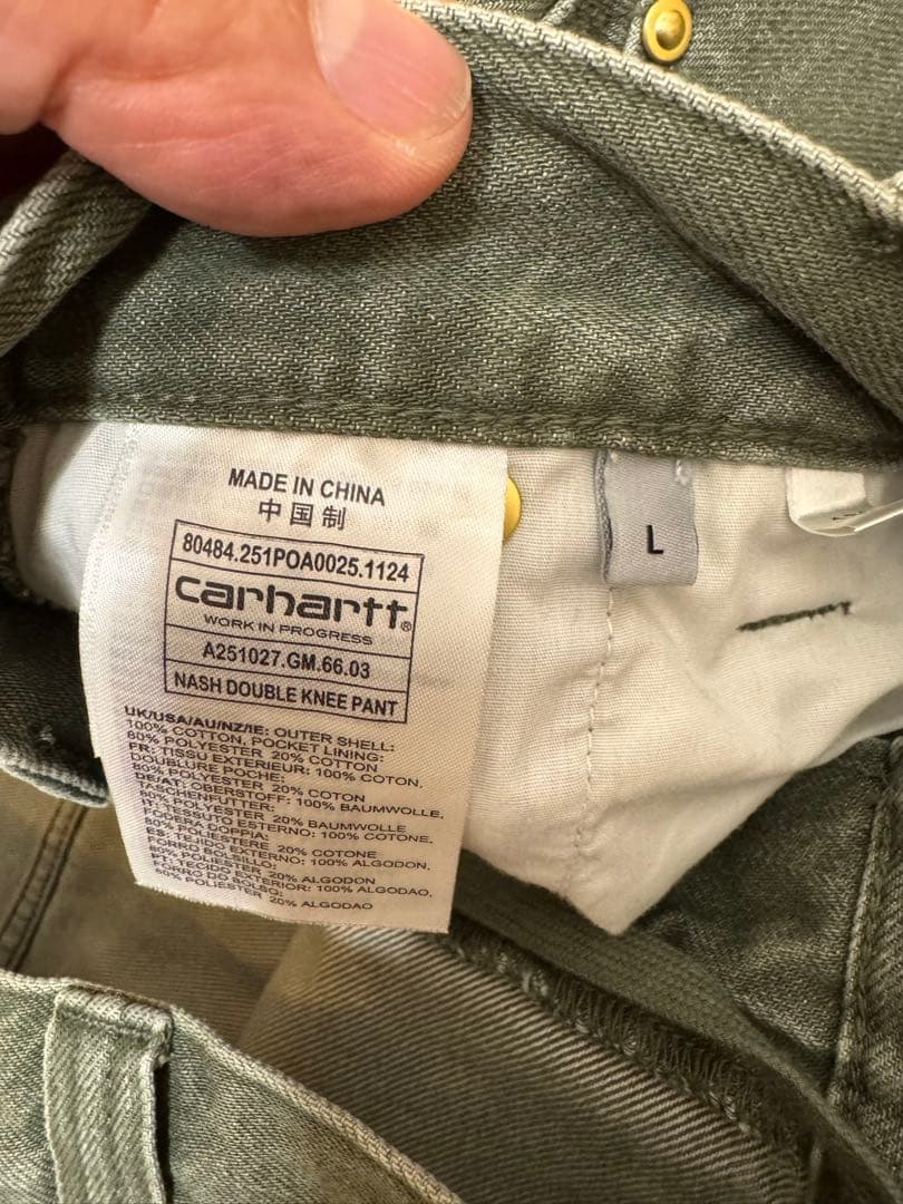 大人気Carhartt WIPのナッシュダブルニーパンツ　カーキ